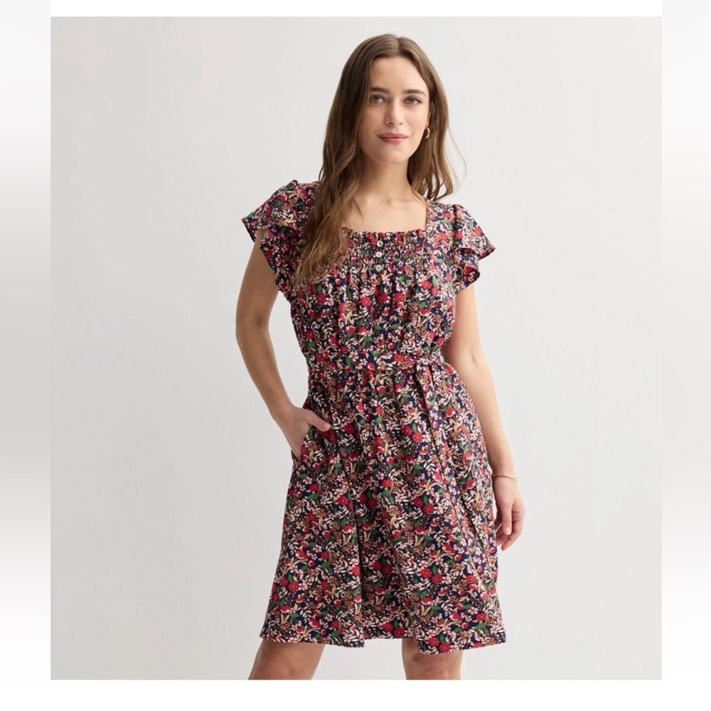 Draper James Women's Flutter Sleeve Squareneck Mini Dress - Size M Navy pockets